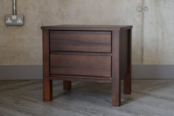 2 drawer shaker bedside unit in smoked walnut