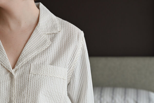 Seersucker Cotton Pyjamas - Beige Stripe