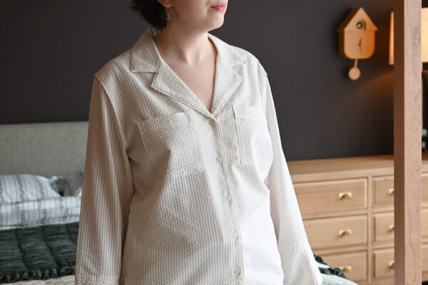 Seersucker Cotton Pyjamas - Beige Stripe