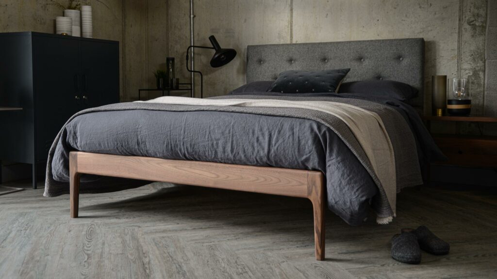 Bloomsbury bed with solid walnut base