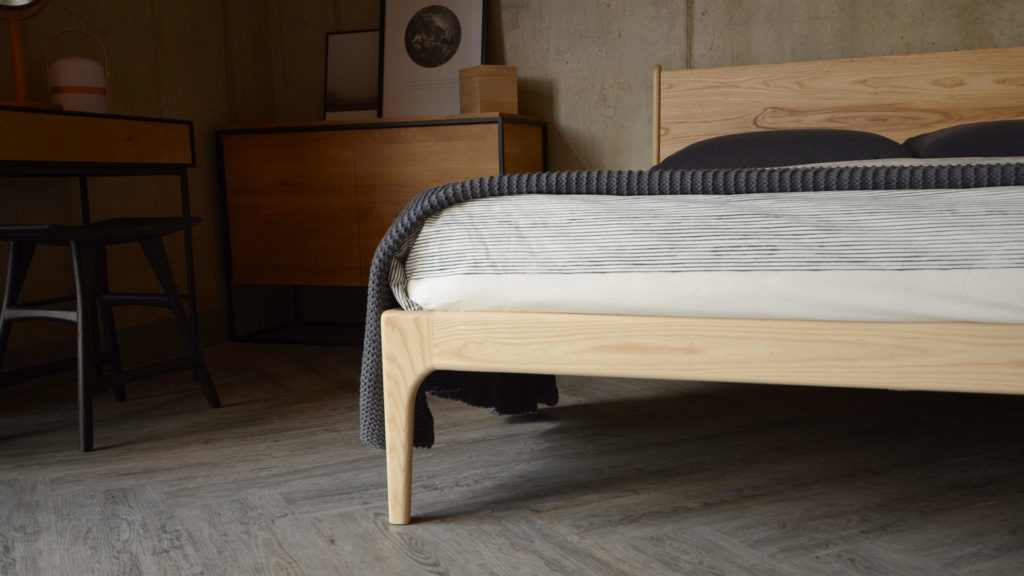 Camden Bed in solid ash leg detail
