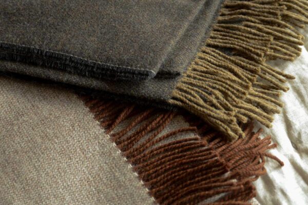 Coffee Mocha Wool Throws Stack 3 Tassels 1