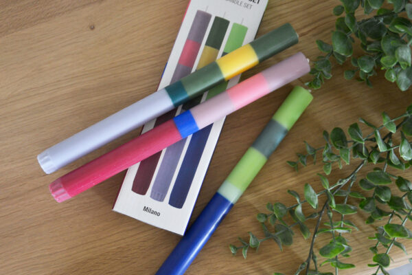 striped candle sticks with box.