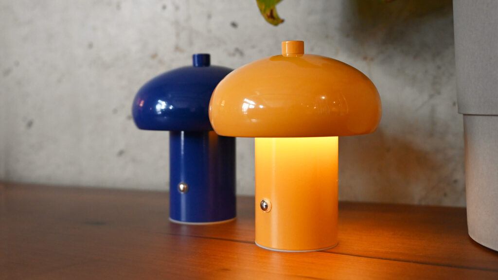 Colourful retro style rechargeable lamps in blue and yellow.