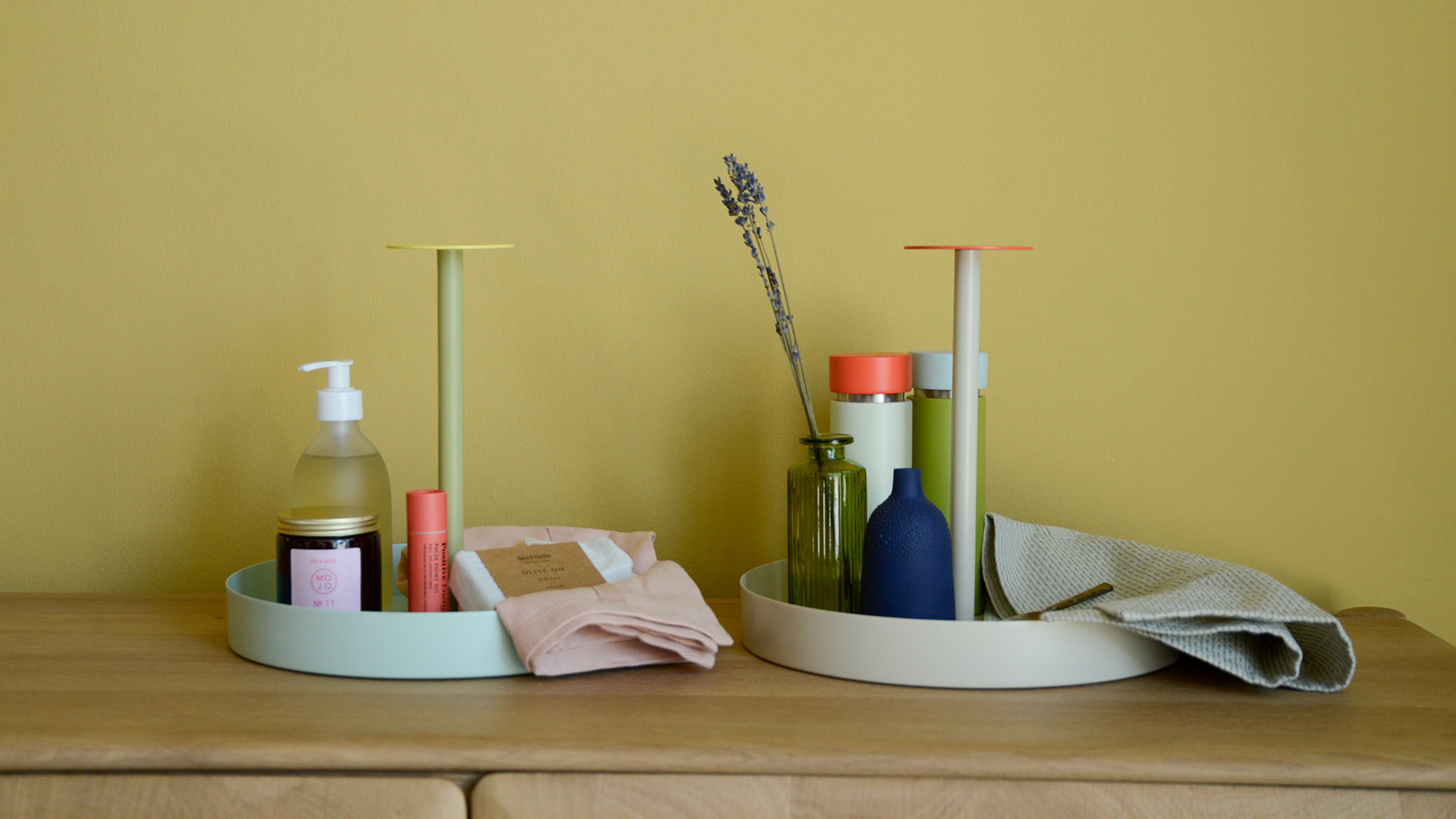 Colourful Round Metal Trays 2 Colours Natural Bed Company