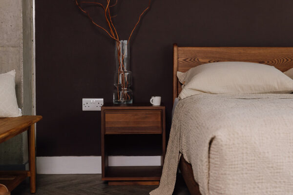 Solid Walnut Bedside Drawer Table - Frame Panel