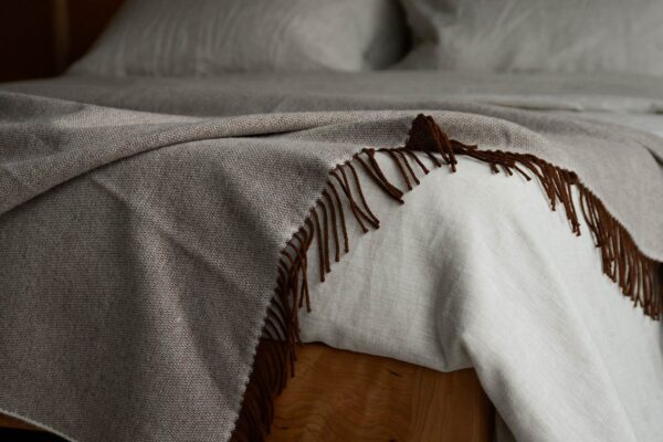 Dark Brown Reversible Throw over corner of bed