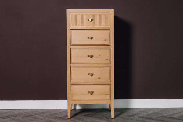 Deco - Reeded Oak Tallboy with 5 Drawers