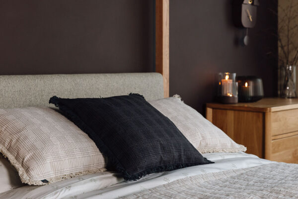 Embroidered Check Cushions - Charcoal or Greige