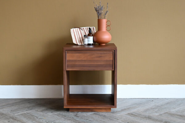 Solid Walnut Bedside Drawer Table - Frame Panel