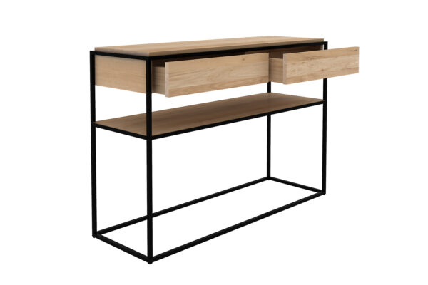 Ethnicraft Oak Monolit console 2 drawers natural black metal 122x40x85