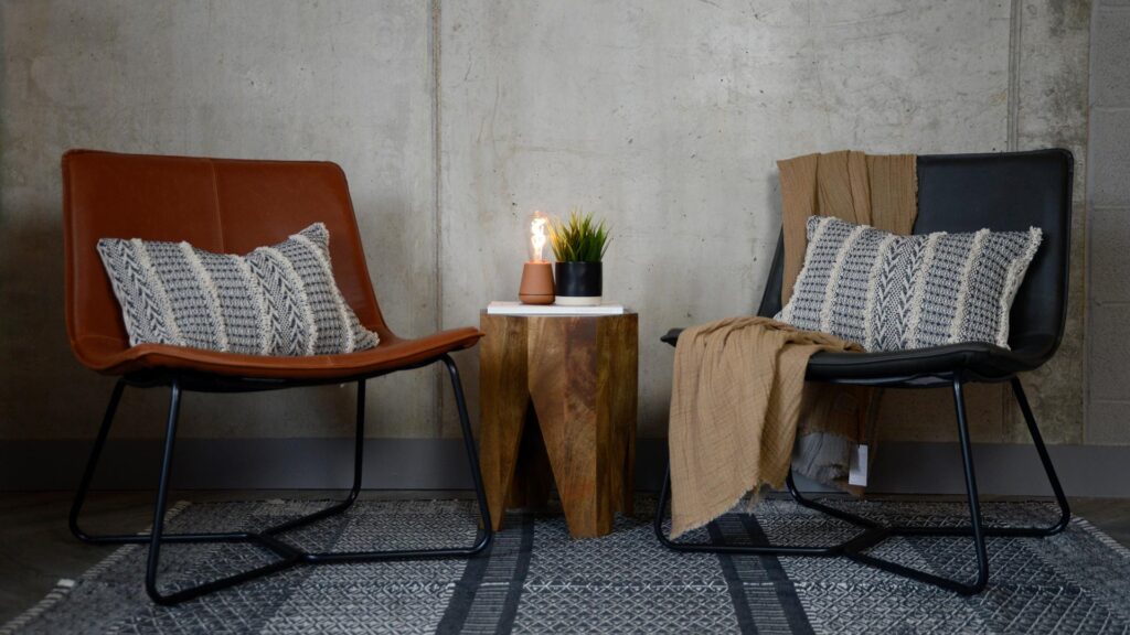 Faux Leather Stitched Lounge Chairs Room Set FULL