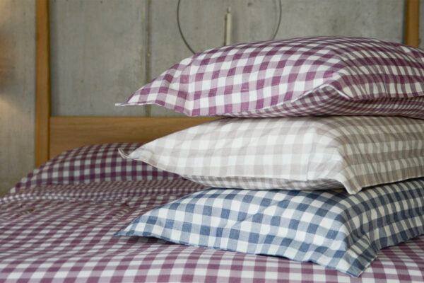 Gingham Bedding Stack 1 Berry Purple Soft Beige Navy Blue
