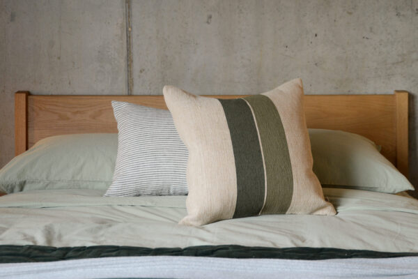 Green Stripe Jute Cushion Cover on Oak Zanskar