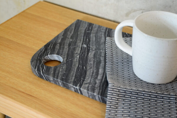 Grey Marble Chopping Board with Organic Cloth and Mug