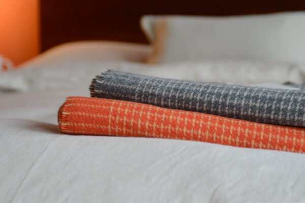 Luxury Merino and Cashmere Throws - Grey or Orange Check