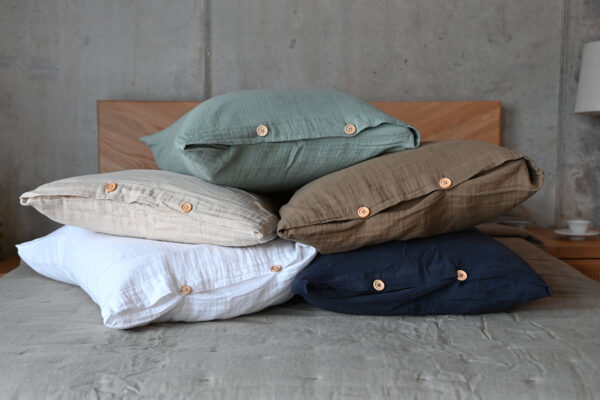 Muslin Bedding with Wooden Buttons - Various Colours