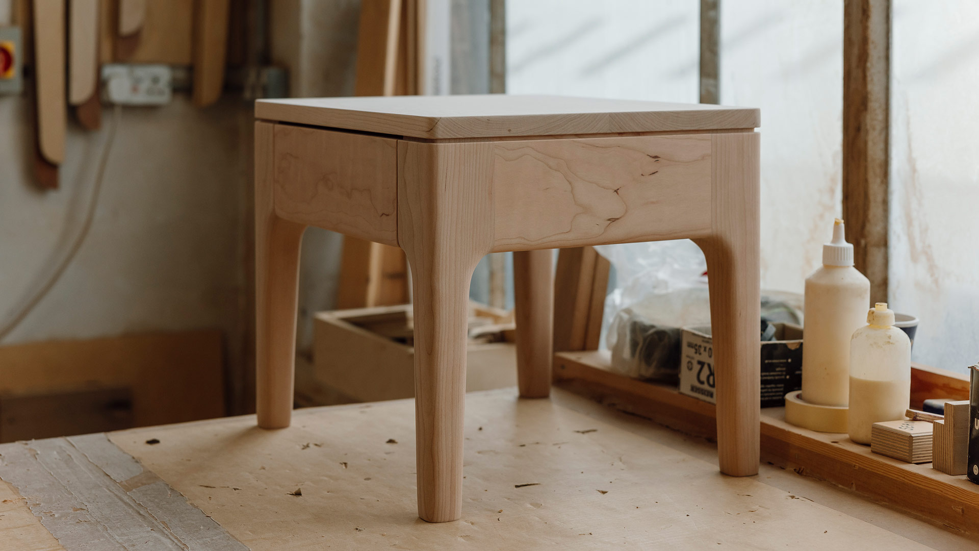 Original Camden table in Maple, being made in the NBC workshop.