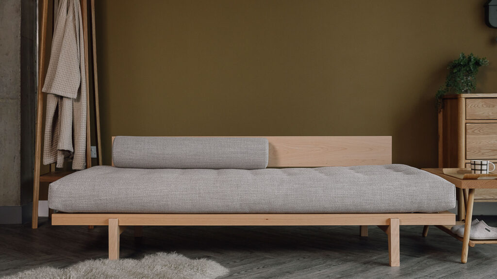 Beech Nara daybed with backrest.
