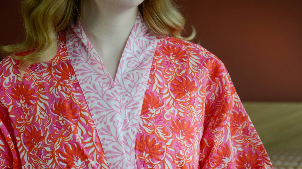 Pink Orange Floral Robe Collar Detail