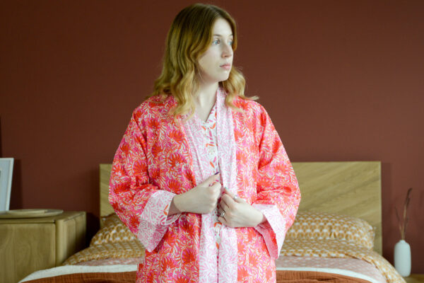 Pink Orange Floral Robe Top