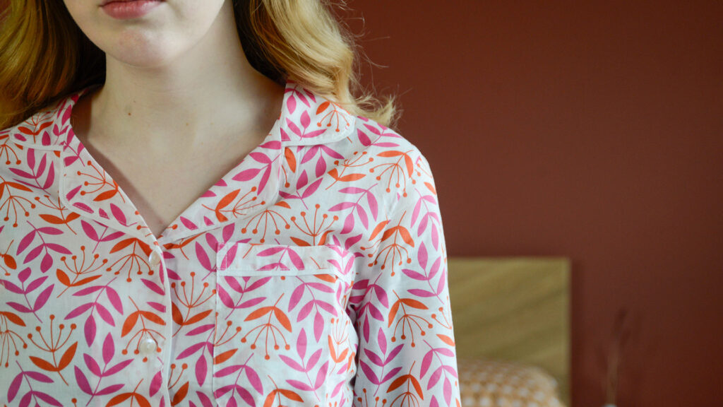 Pink Orange PJs Shirt Pocket Collar