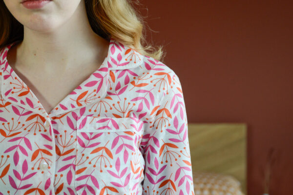 Pink Orange PJs Shirt Pocket Collar