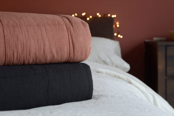 Plain Soft Bedspread Top Terracotta Bottom Black