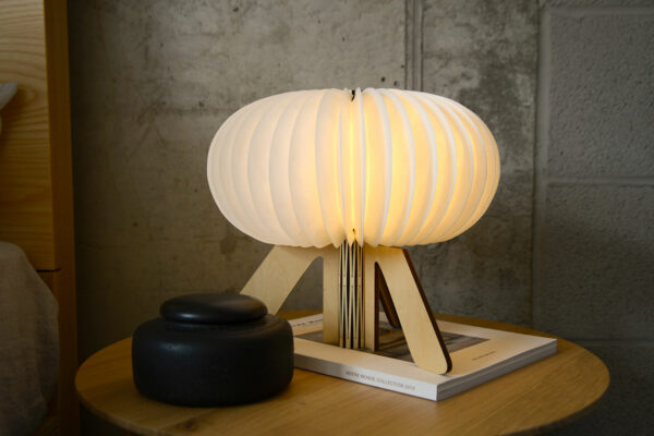 R lamp with maple finished base