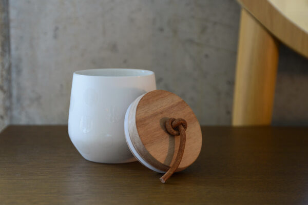 Rader Jar with Wooden Lid on Two Tone Dressing Table