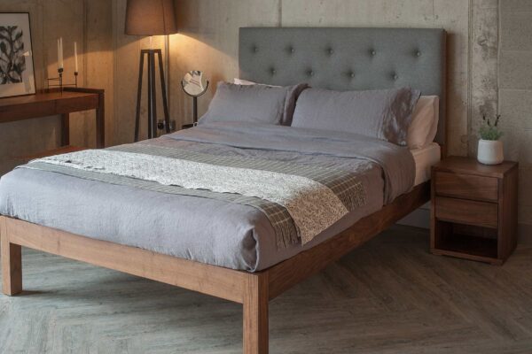 Skye 3Q walnut bed with tall buttoned headboard roomset