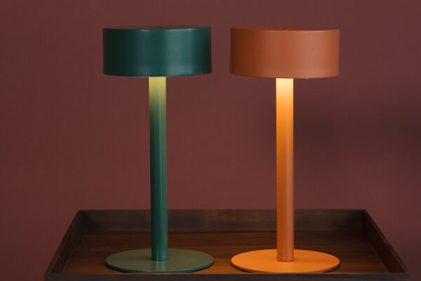 adjustable lamps in green or orange