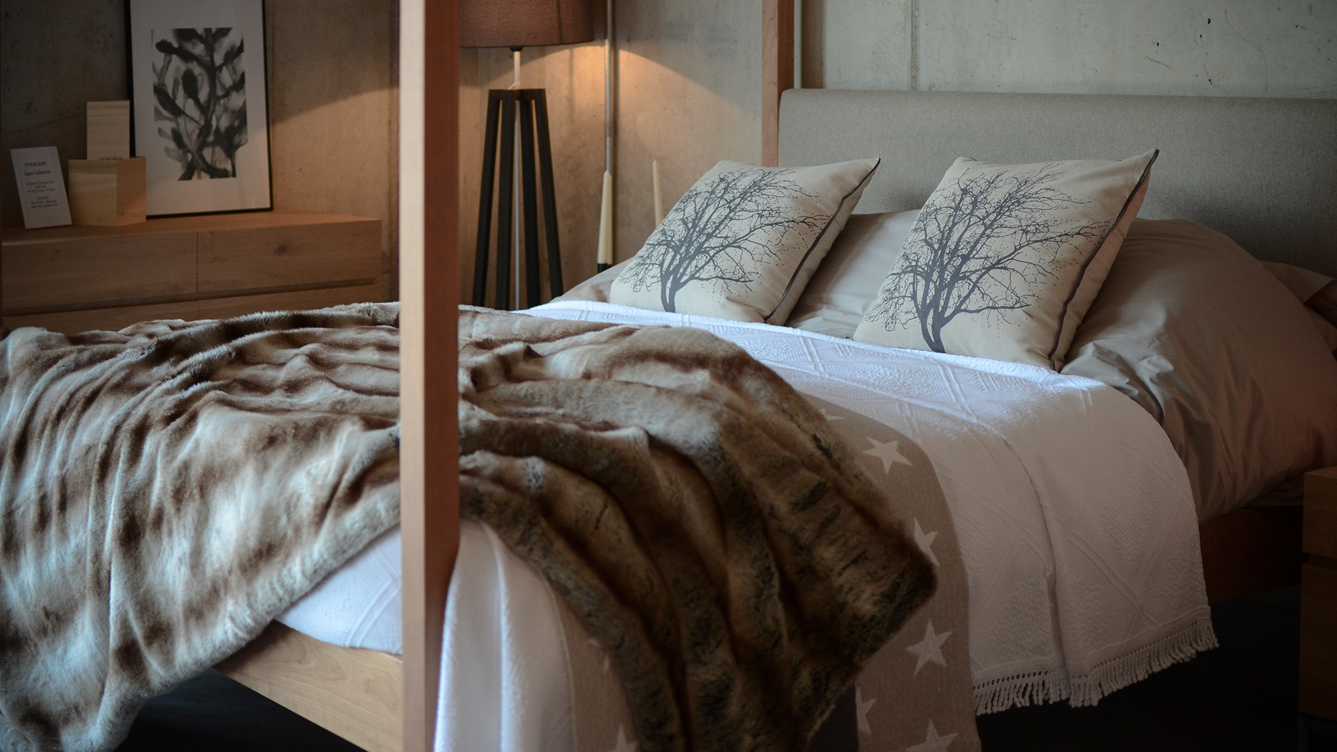 alaska rabbit faux fur bedspread on highland bed