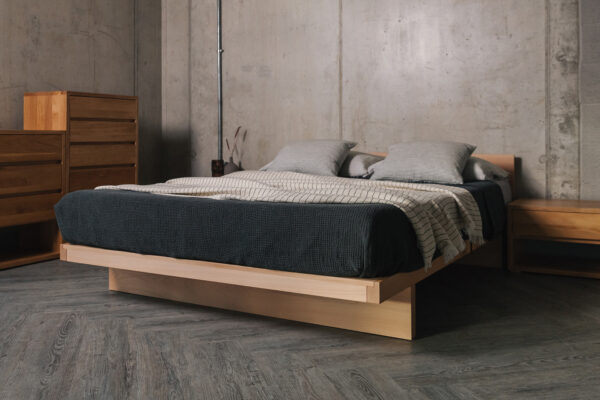 beech kyoto japanese bed with oak storage units