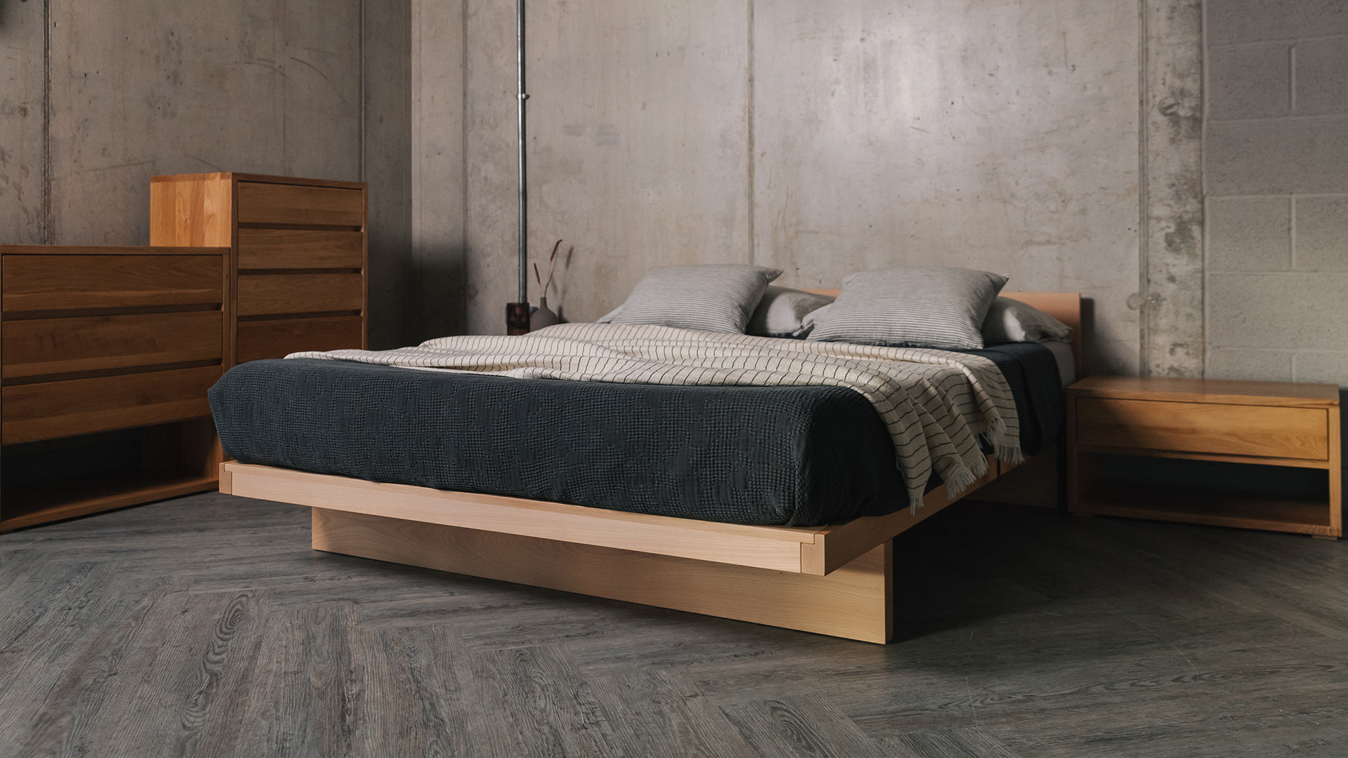 beech kyoto japanese bed with oak storage units