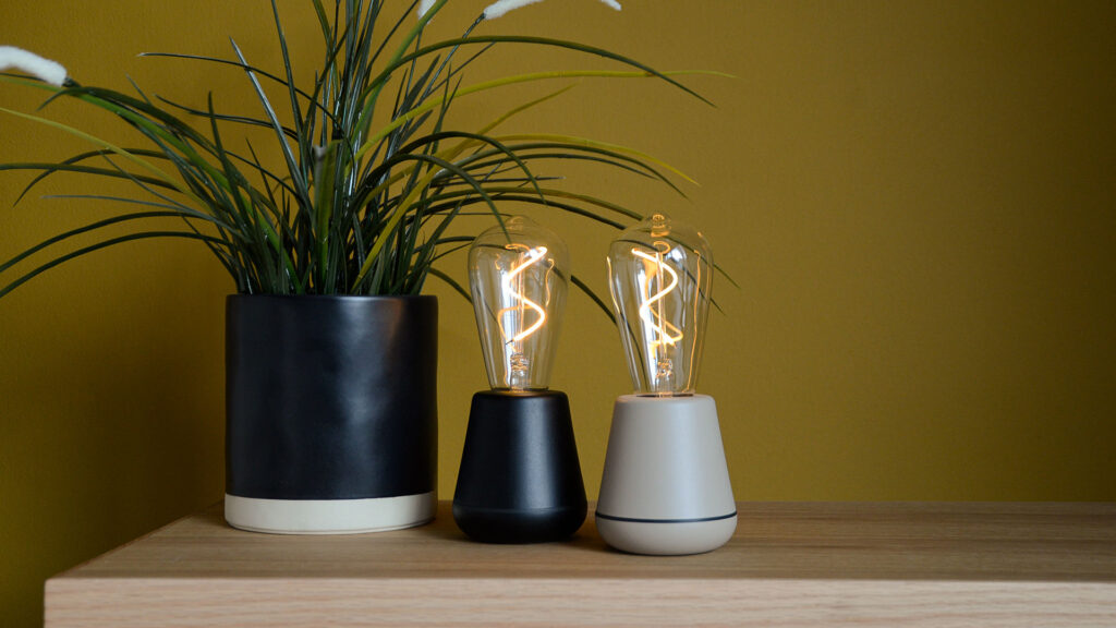 beige and black humble outdoor lamp filament style bulb