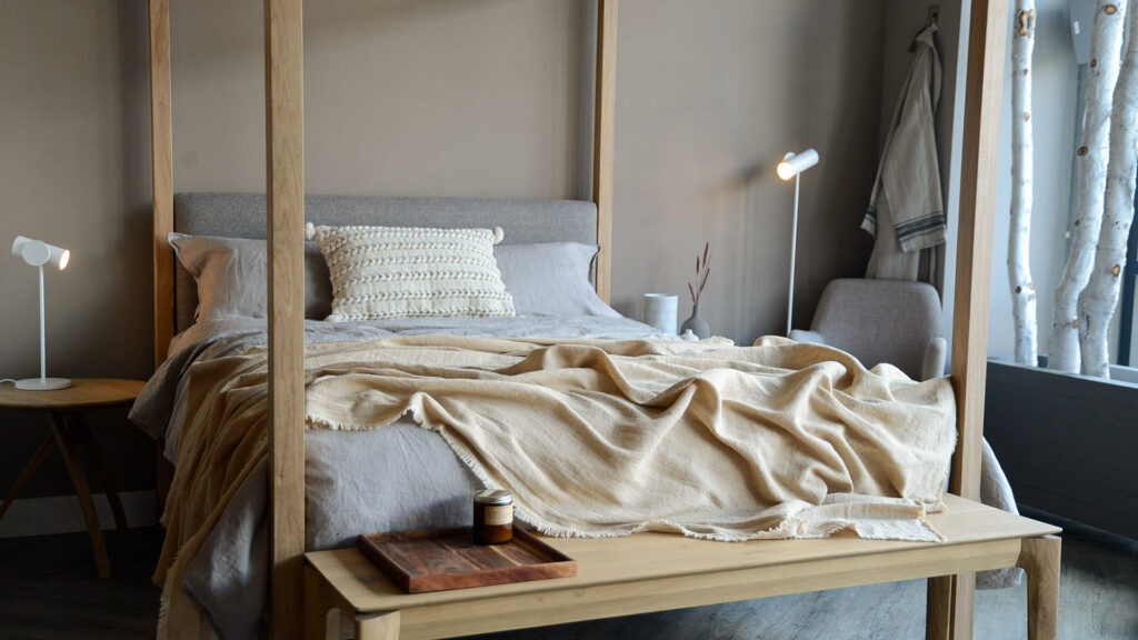 beige linen and cotton blend throw beige on oak highland