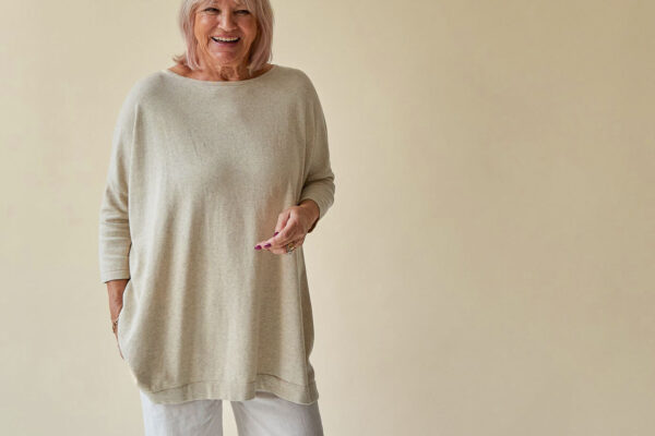 billie boat neck jumper with three quarter sleeves oatmeal