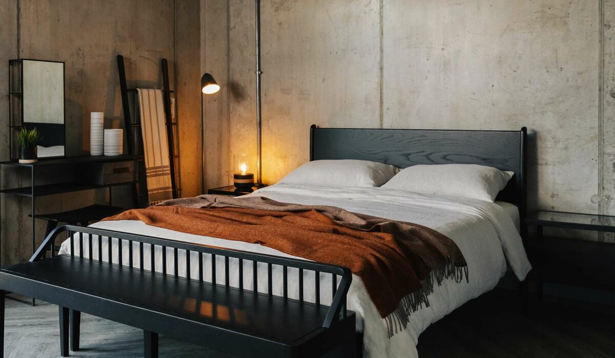 black camden with rust colour throw