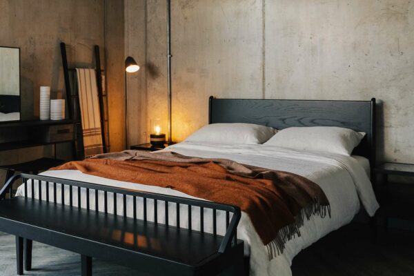 black camden with rust colour throw