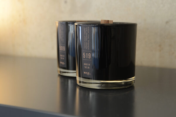 black glass scented candles with woodwick candles