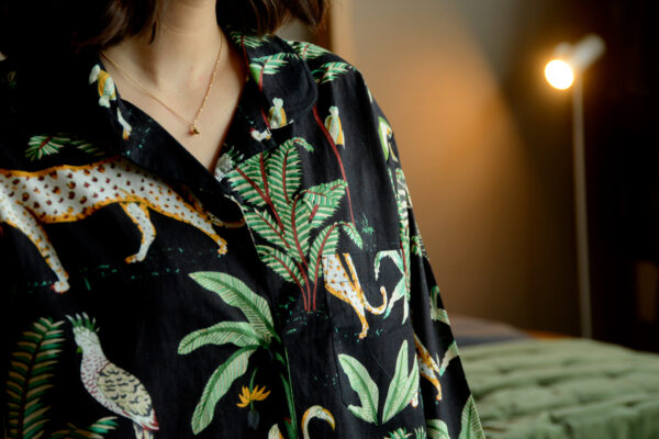 black jungle pattern pjs detail