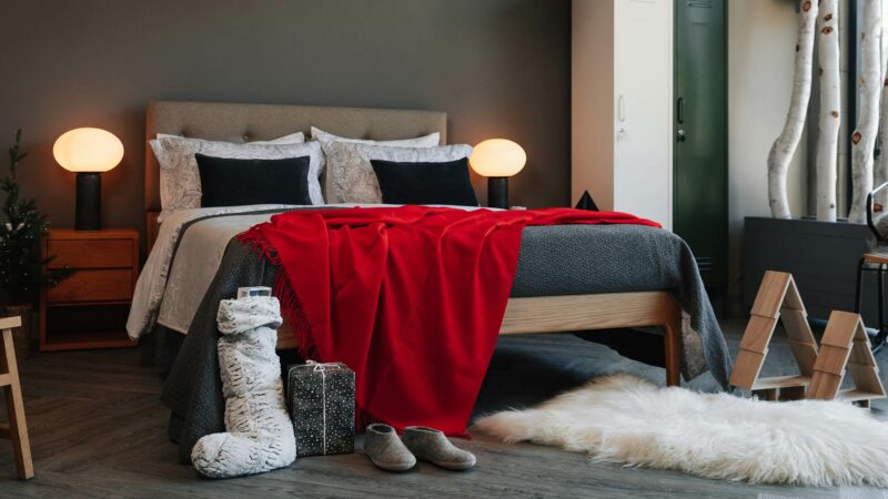 bloomsbury bed with padded headboard xmas look