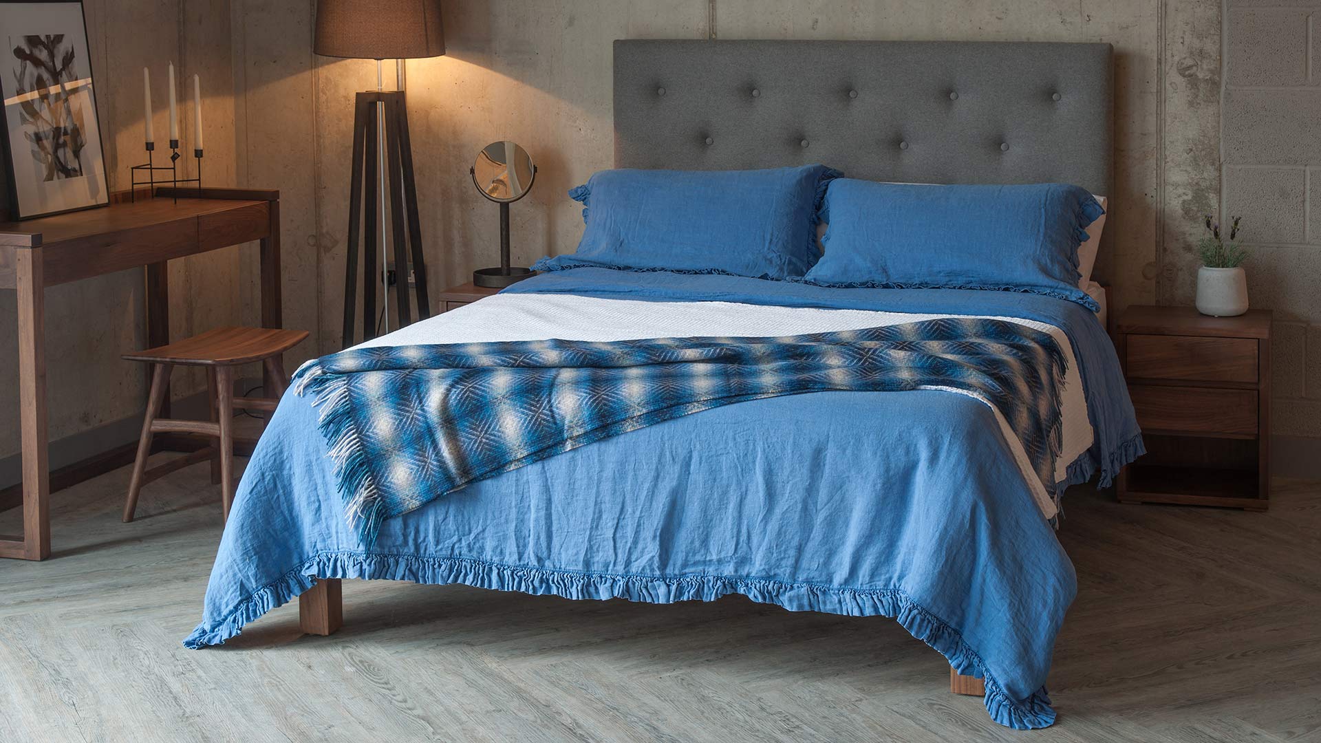 blue linen bedding on skye bed updated