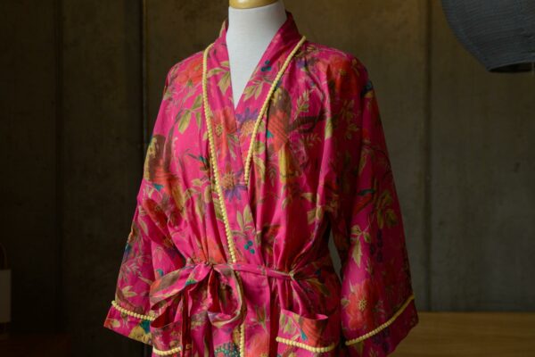 bright pink patterned cotton robe