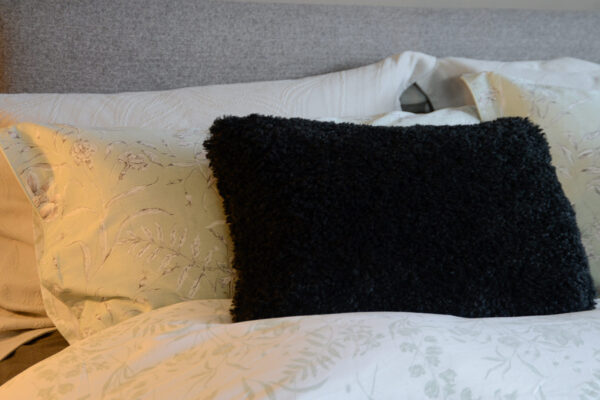 chalk black soft faux sheepskin cushions