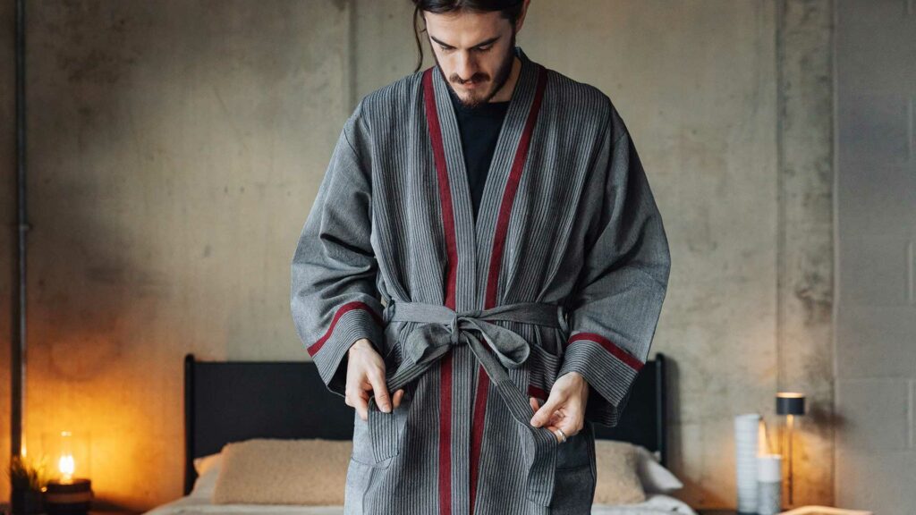 charcoal and deep red robe
