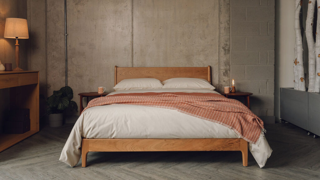 cherry Carnaby bed front with organic bedding