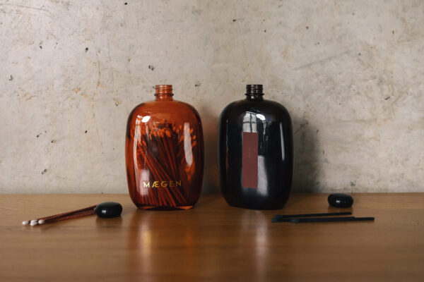 coloured matches in glass bottles