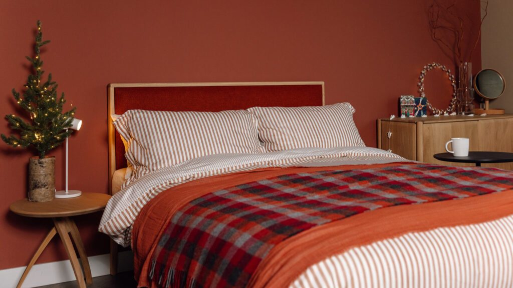 cosy festive bedroom with Carlisle bed